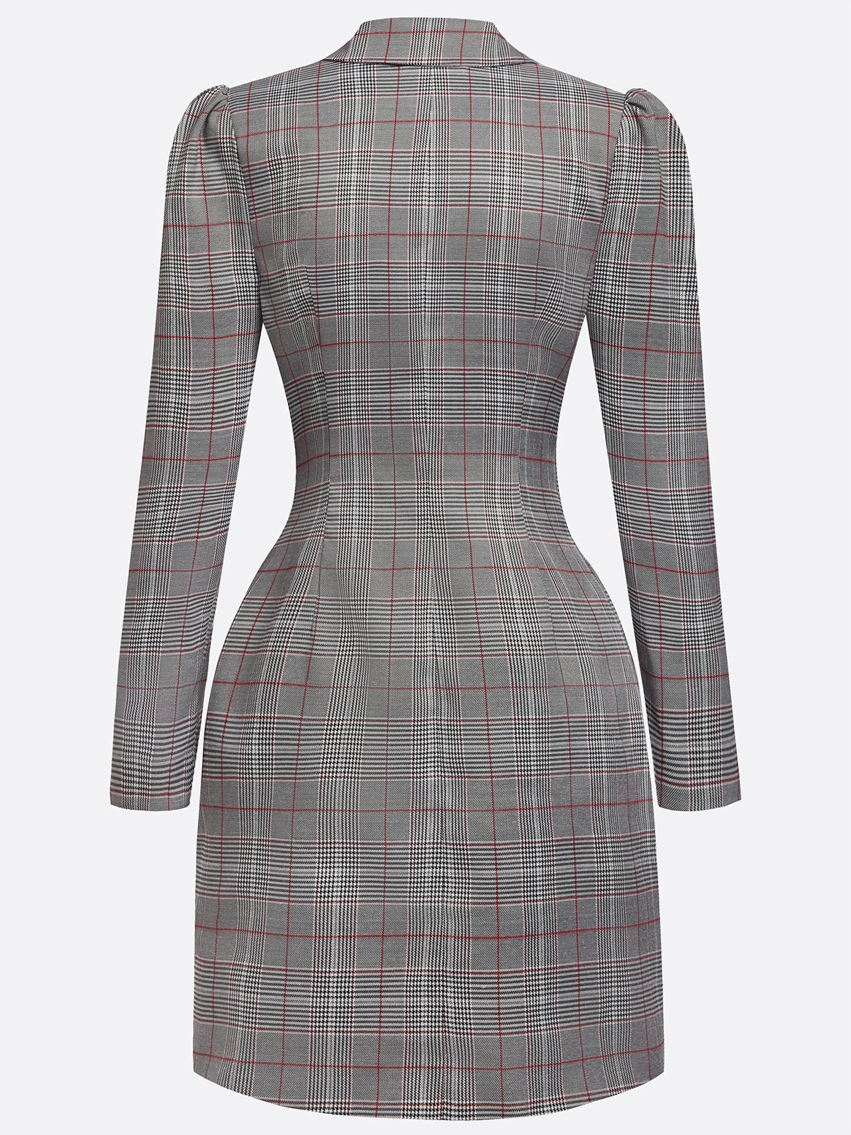 Gray Buckle Shoulder Pad Blazer Lapel Collar Long Sleeve A-Line Mini Dress