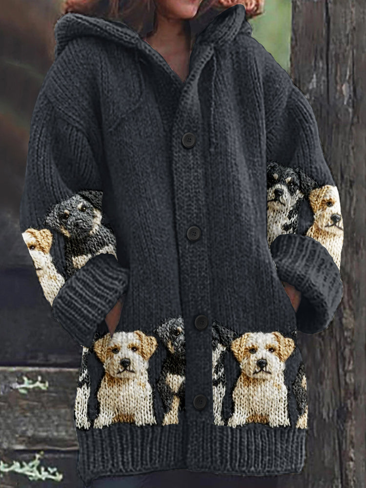 Vintage Cute Dogs Art Print Cozy Button Sweater