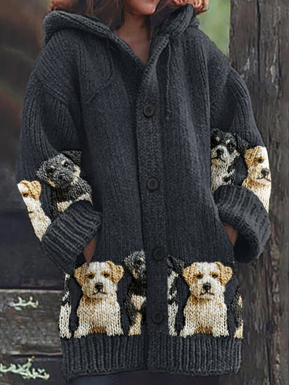Vintage Cute Dogs Art Print Cozy Button Sweater
