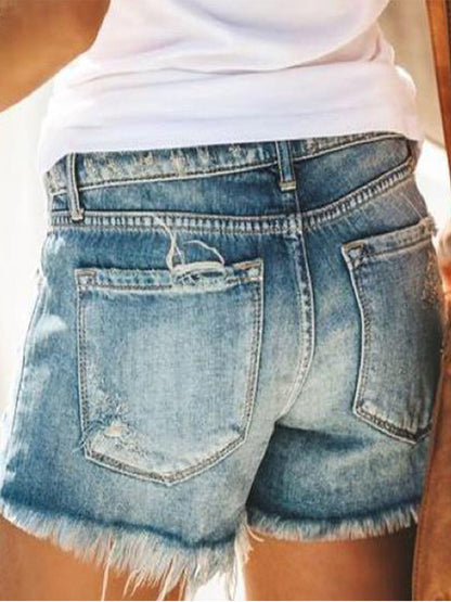 Casual Independence Day Patchwork Denim Shorts