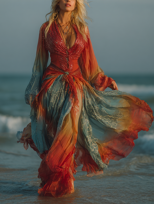 Beach color contrast retro top + skirt set 8b97