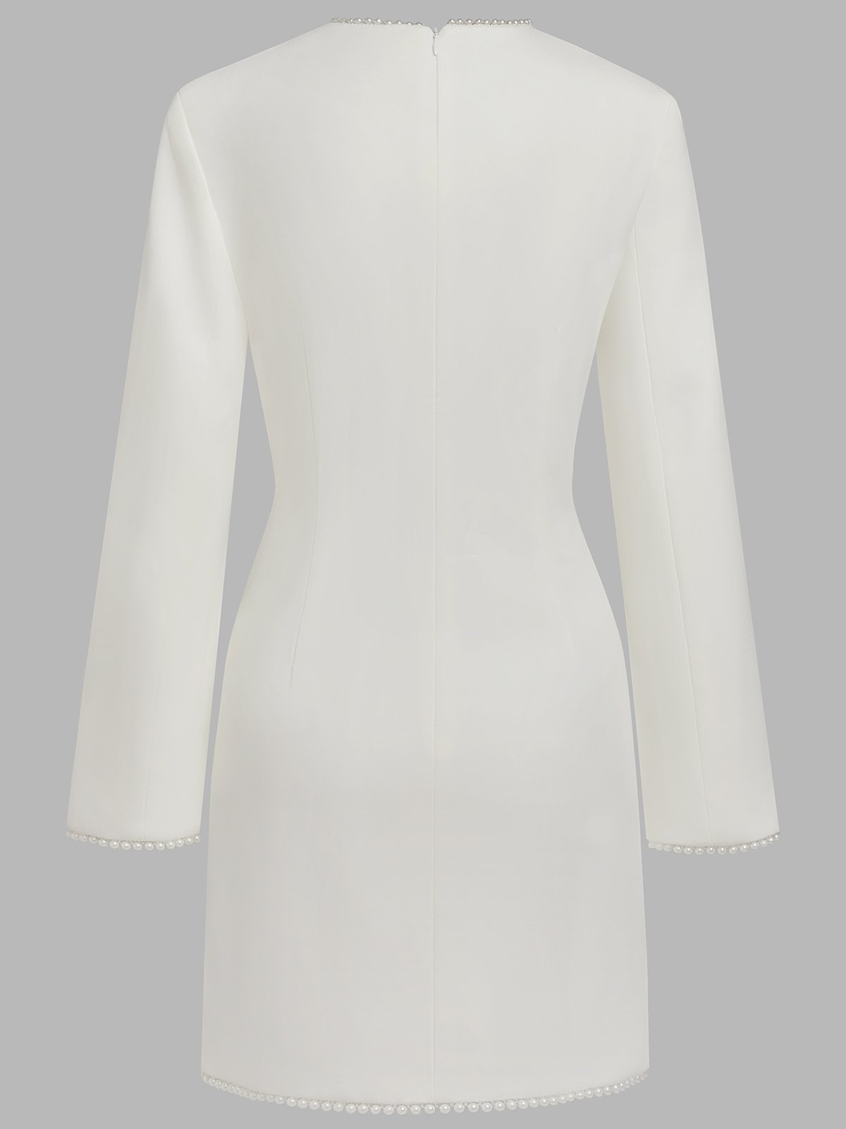 White Faux Pearl Cut Out Classic Crew Neck Long Sleeve Sheath Mini Dress