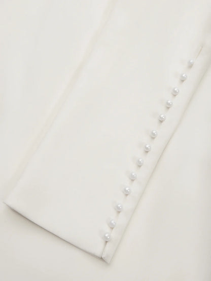 Cream White Bow Long Sleeve Sheath Midi Dress
