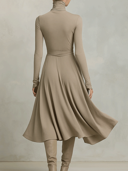 Women’s Elegant Figure-flattering Long Sleeves Knit Blend Midi Dress MDA2446G6I
