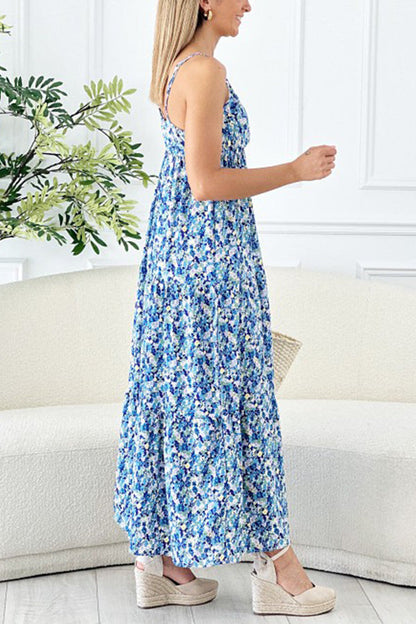 Hana Floral Spaghetti Strap Deep V Holiday Long Dress