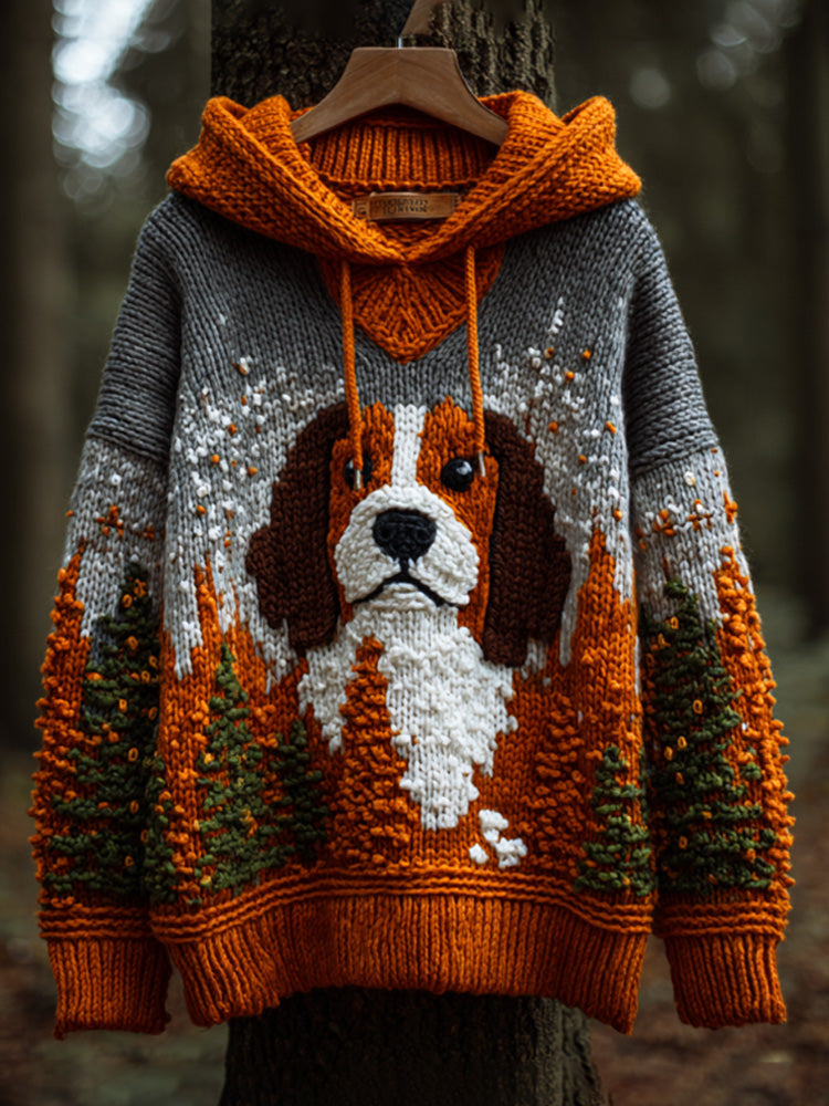 Women's Vintage Halloween Dog Embroidered Print Hoodie