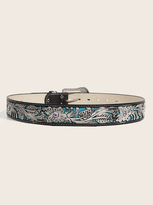 Women's Embossed Rhinestone PU Leather Personalized Belt MDA0495H9T