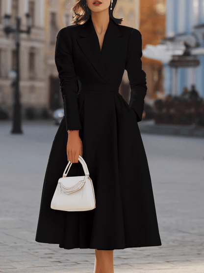 Women's Elegant V-Neck Fitted Waist Long Dress
