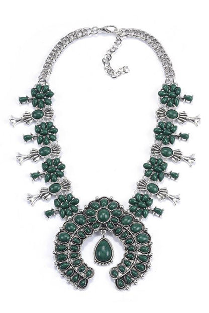 Multi-Color Navajo Squash Blossom Statement Necklace