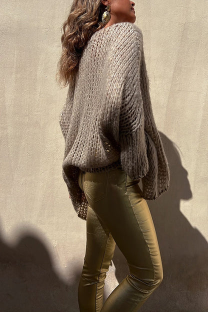 Chill Touch Knit Stripe Trim Loose Pullover Sweater