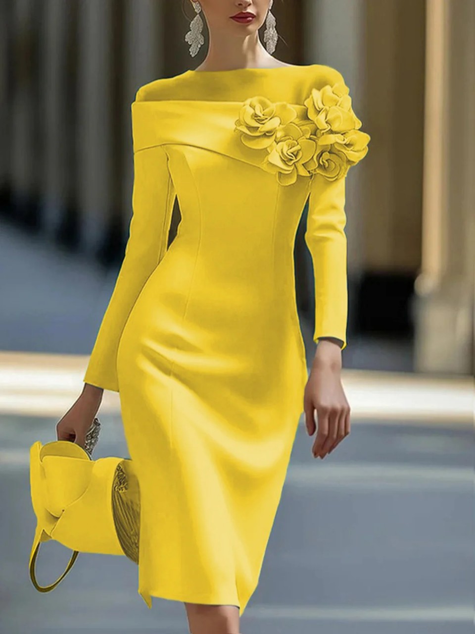 Elegant 3D Floral Crew Neck Formal Dress