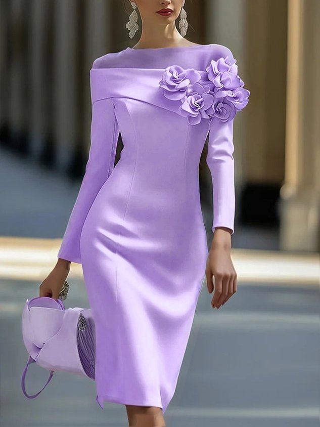 Elegant 3D Floral Crew Neck Formal Dress