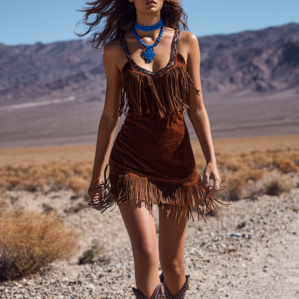 Country Concert Outfit Velvet Fringe Dress With Boho Style And Western Design For Women