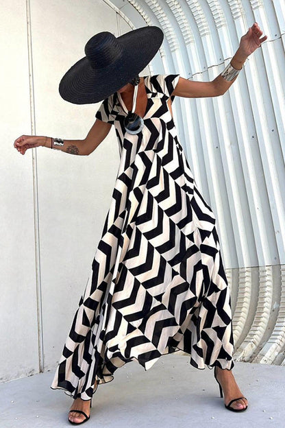 Geometric Print V-Neck Maxi Dress