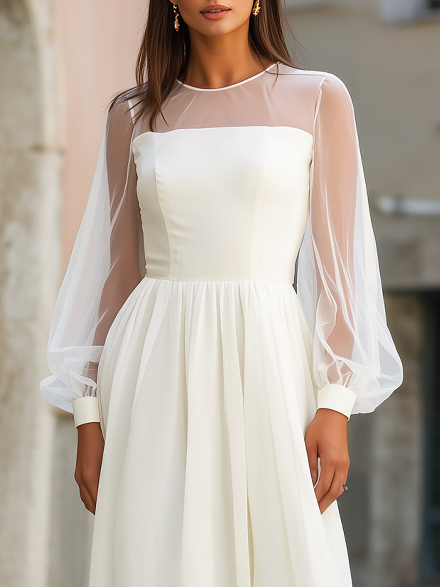 Sheer Sleeve Empire Waist Flowing Midi Dress