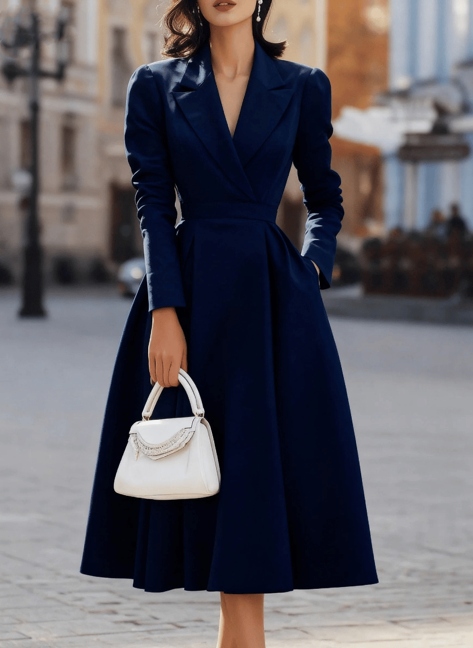 Women's Elegant V-Neck Fitted Waist Long Dress