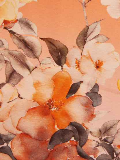 Orange Floral Chiffon V Neck Sleeveless A-Line Maxi Dress