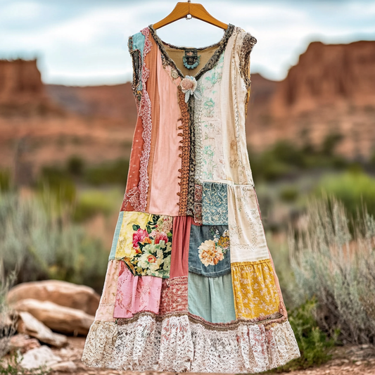Women's Vintage Floral Lace Patch Comfort Dress 1e2e
