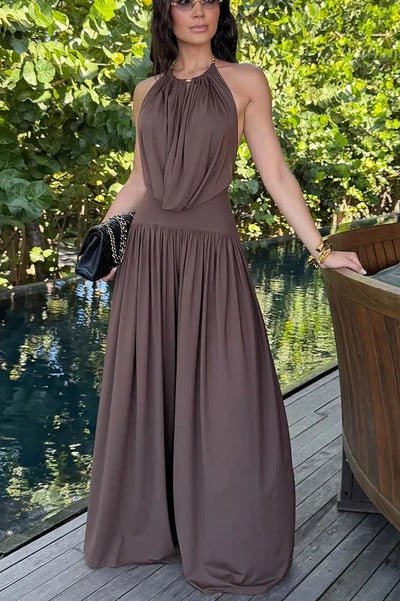 Lightweight Chic Draped High Rise Elastic Waist Wide-leg Pants