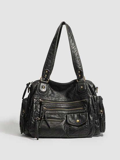 Women's Fashionable Distressed Multi-pocket Leather Handbag MDA0889H1Y