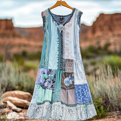 Women's Vintage Floral Lace Patch Comfort Dress 1e2e
