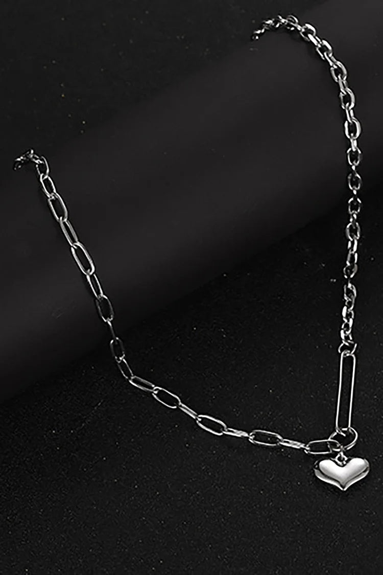 Heart Pendant Alloy Chain Necklace-Silver