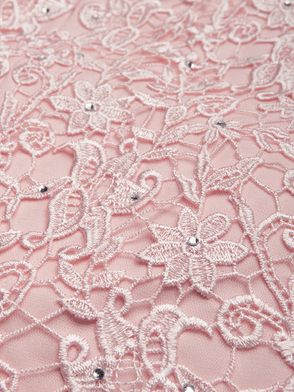 Pink Lace Hotfix Embellished Classic V Neck Sleeveless Sheath Midi Dress