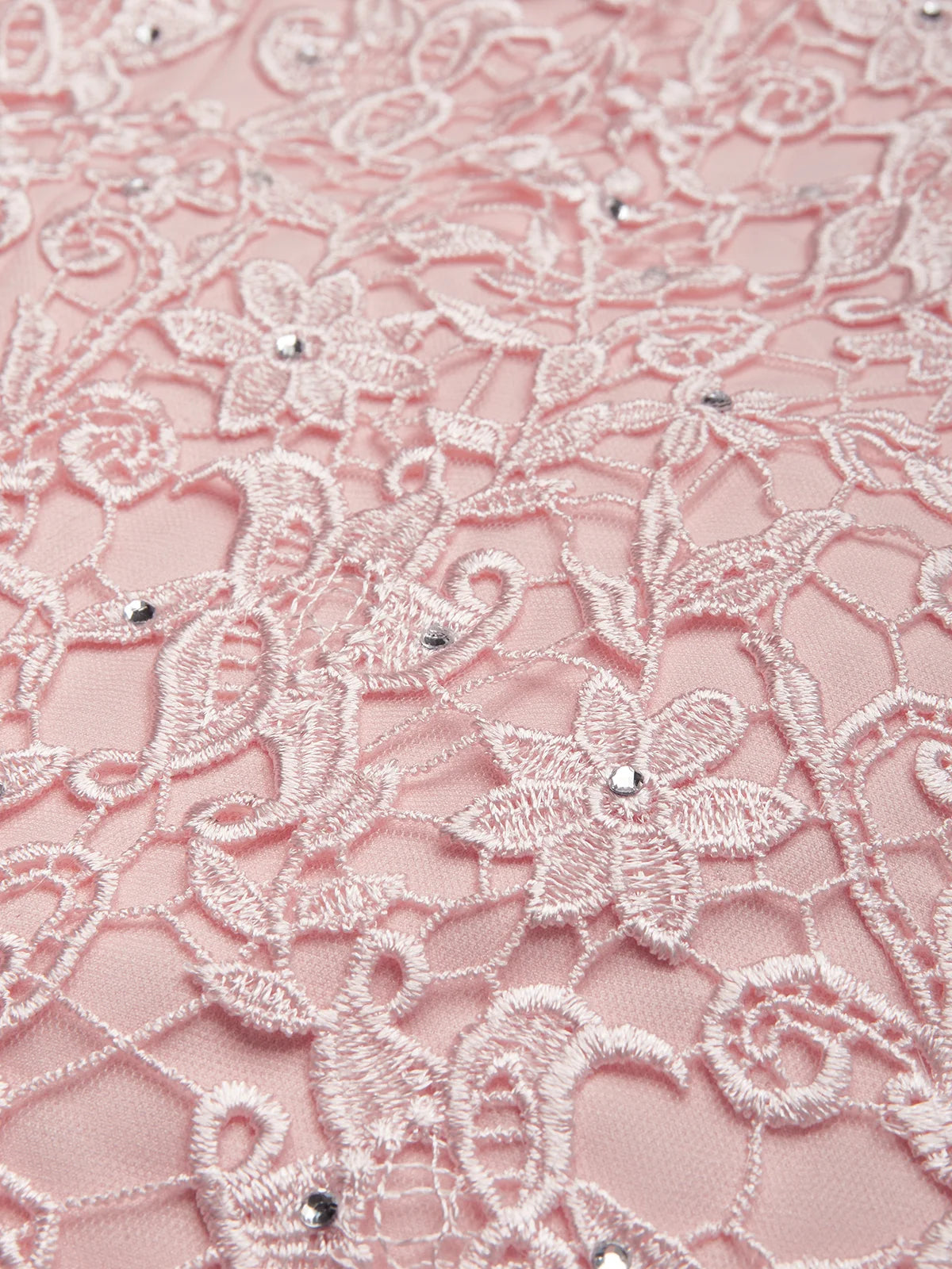 Pink Lace Hotfix Embellished Classic V Neck Sleeveless Sheath Midi Dress
