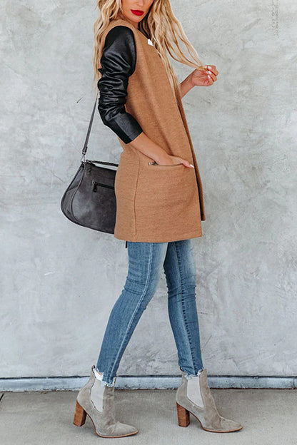 Fashion Woolen Stitching Solid Color Pocket