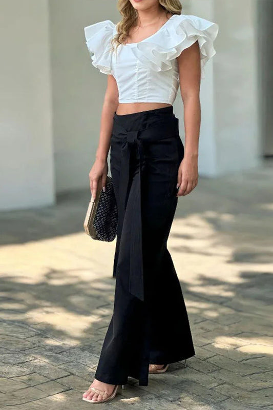 Butterfly sleeve tie solid color two piece set