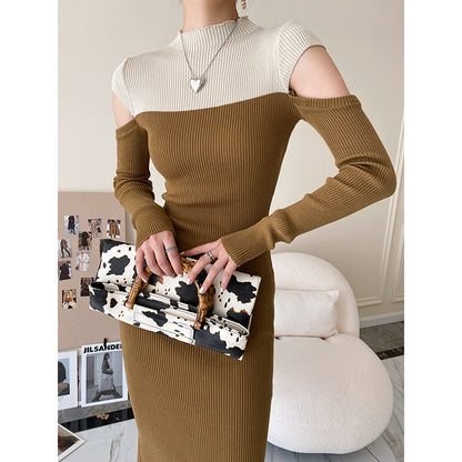 Hollow Half High Neck Knitted Dress