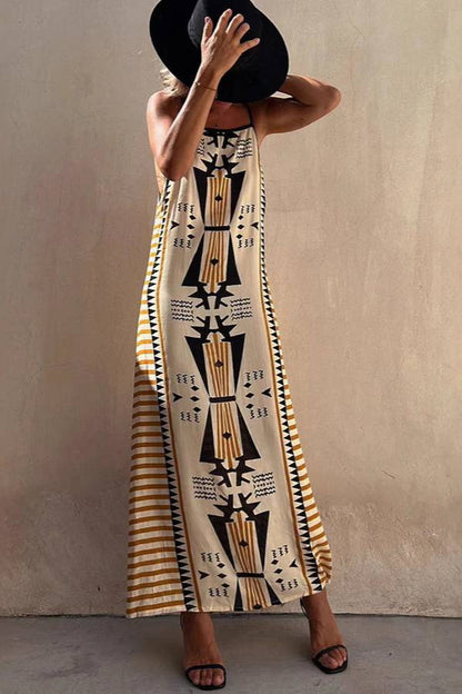 Ethnic Print Strappy Maxi Dress