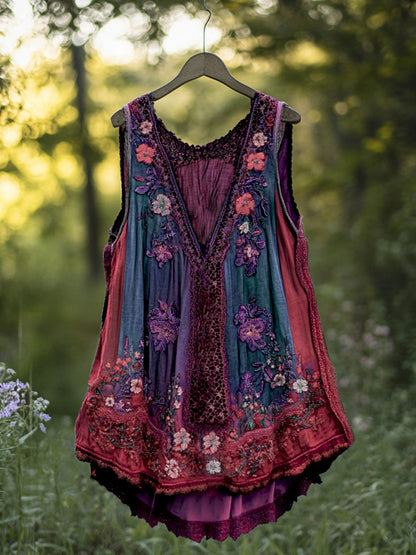 Boho Lavender Lace Art Linen Lace Patchwork Art  Sleeveless Tank Top f8ba