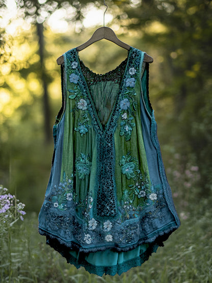 Boho Lavender Lace Art Linen Lace Patchwork Art  Sleeveless Tank Top f8ba