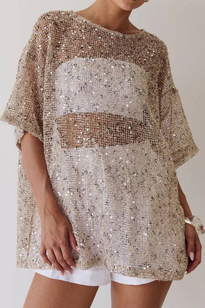 Gold-plated sequined mesh cover-up