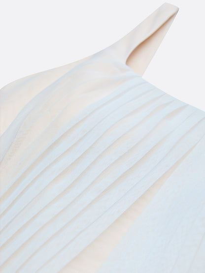 Light Blue Ruched Classic Square Neck Sleeveless A-Line Midi Dress