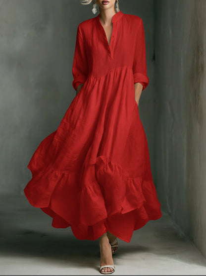 Elegant Women's Printed Maxi Dress With Ruffle Details.