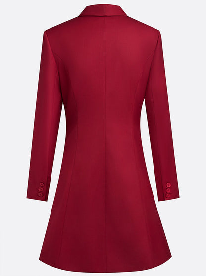 Burgundy 3D Floral Blazer Shawl Collar Long Sleeve A-Line Mini Dress