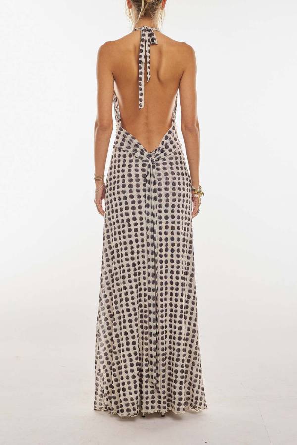 Halter-Neck Deep V Backless Printed Maxi Dress