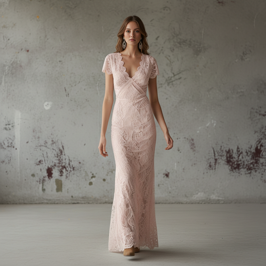 Retro White Lace V-Neck Strapless Maxi Dress Western Cowboy Style