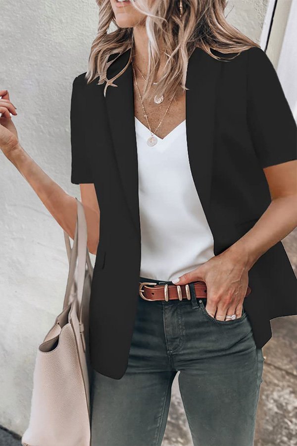 Casual Lapel Short Sleeve Plain