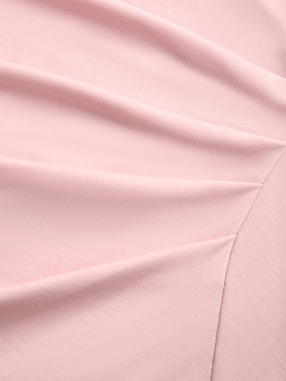 Pink 3D Floral Ruched Knit Asymmetrical Short Sleeve Bodycon Midi Dress