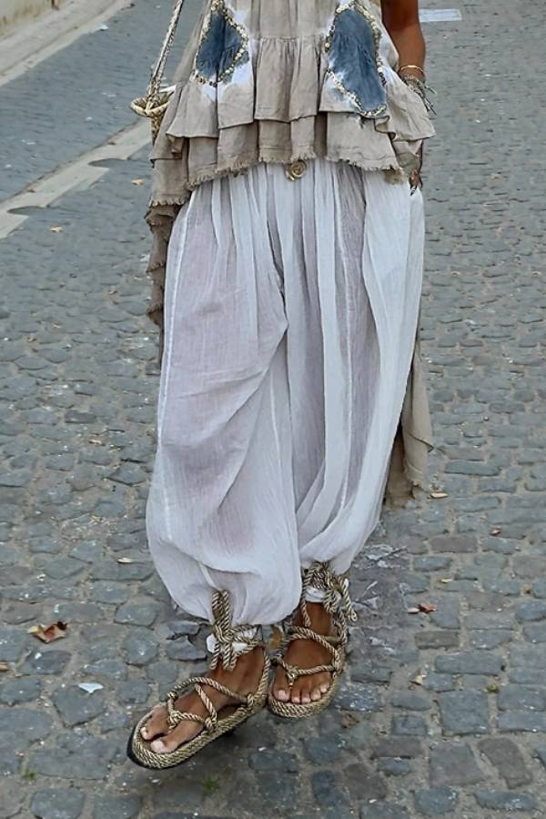 Bohemian Sheer Drawstring Harem Pants