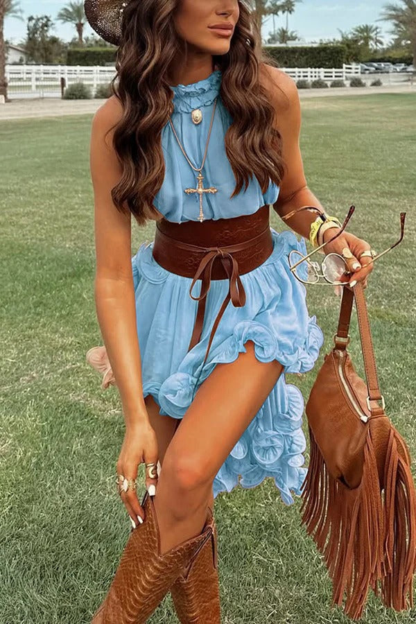 Delicate Romantic Drama Chiffon Wavy Ruffles Halter Irregular A-line Top