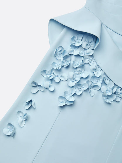 Light Blue 3D Floral Classic Boat Neck Sleeveless Sheath Gown Dress