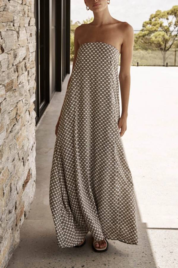 Diamond Print Bohemian Maxi Dress