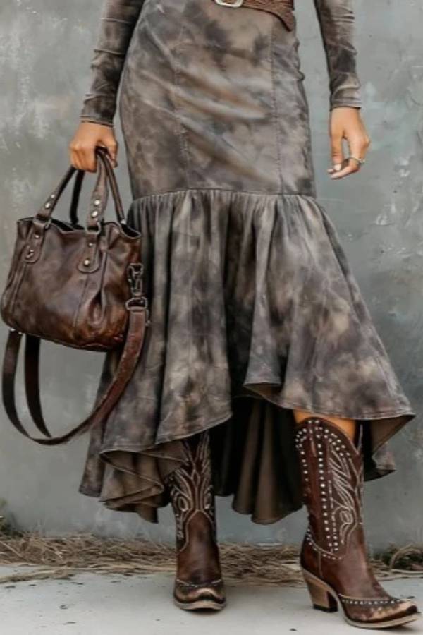Vintage Polyester Flare Hem Midi Dress