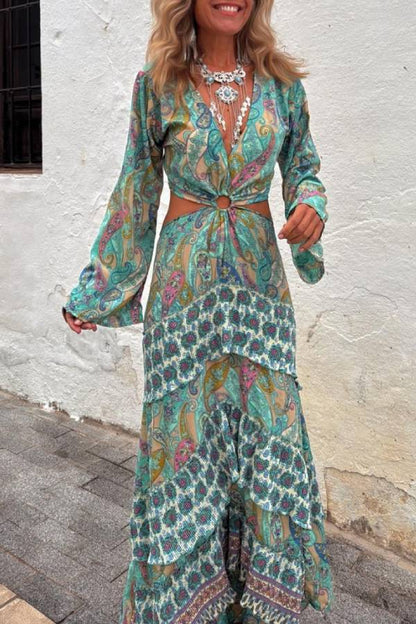 MONTANO ring dress, aqua green paisley