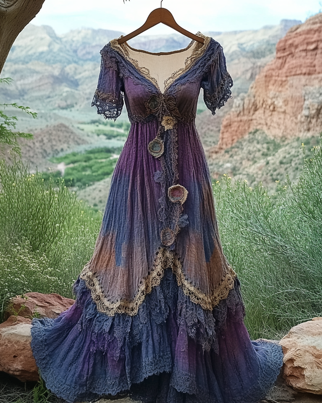 Summer Vintage Floral Lace Patchwork Dress 6c2c