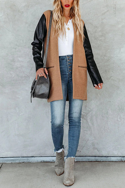 Fashion Woolen Stitching Solid Color Pocket